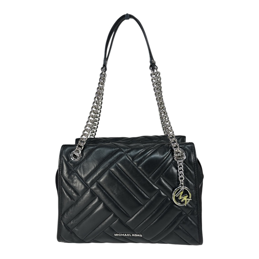 Michael Kors Kathy Black Quilted Leather Shoulder Bag Purse Satchel Chain Straps